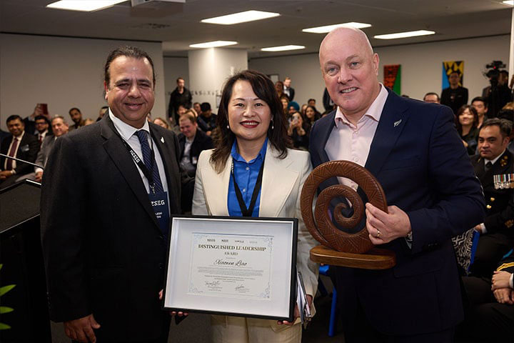 Founder Brijesh Sethi, CEO Wendy Liao, and Prime Minister Christopher Luxon