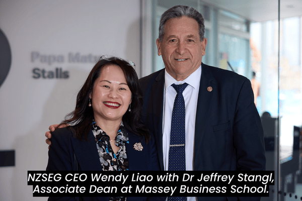 NZSEG CEO WENDY LIAO WITH Dr Jeffrey Stangl, Associate Dean AT Massey Business School.